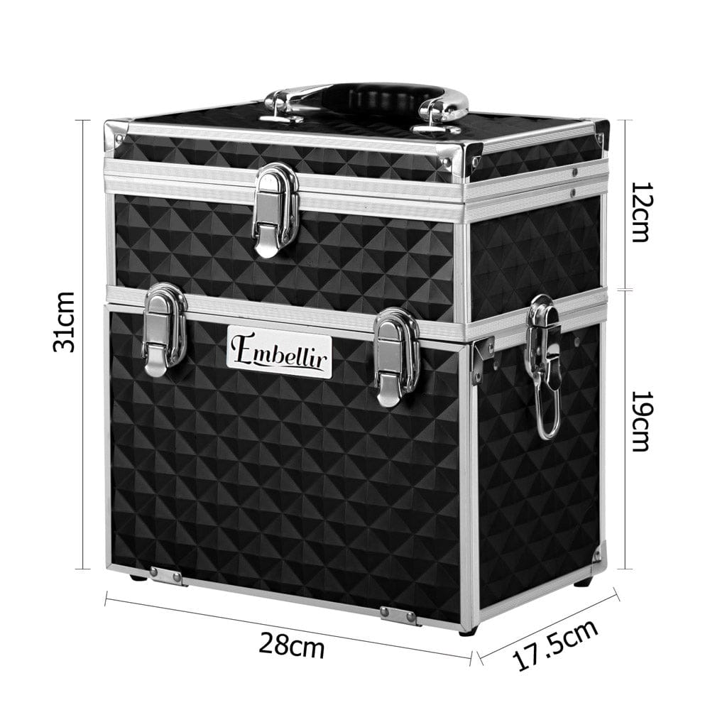 Embellir Health & Beauty > Cosmetic Storage > Cosmetic & Toiletry Bags Embellir Portable Cosmetic Beauty Makeup Carry Case with Mirror - Diamond Black