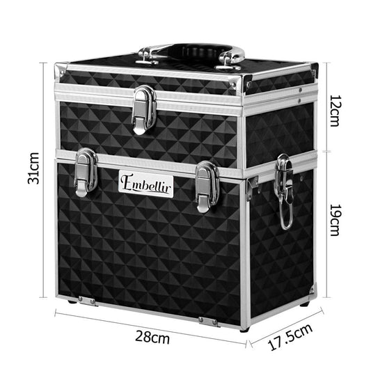 Embellir Health & Beauty > Cosmetic Storage > Cosmetic & Toiletry Bags Embellir Portable Cosmetic Beauty Makeup Carry Case with Mirror - Diamond Black