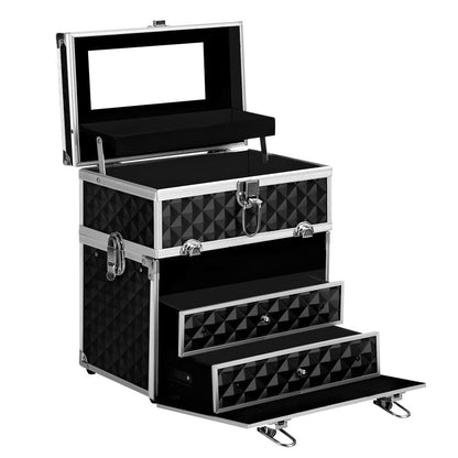 Embellir Health & Beauty > Cosmetic Storage > Cosmetic & Toiletry Bags Embellir Portable Cosmetic Beauty Makeup Carry Case with Mirror - Diamond Black