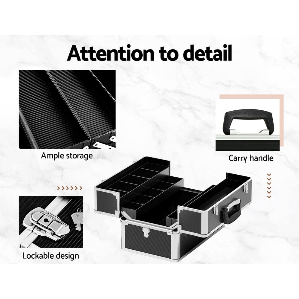 Embellir Health & Beauty > Cosmetic Storage > Cosmetic & Toiletry Bags Embellir Portable Cosmetic Beauty Makeup Case- Black