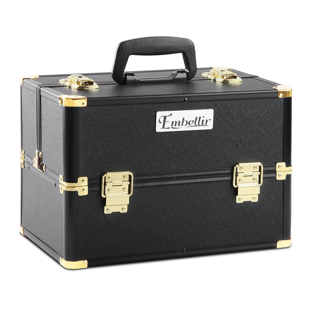 Embellir Health & Beauty > Cosmetic Storage > Cosmetic & Toiletry Bags Embellir Portable Cosmetic Beauty Makeup Case - Black & Gold