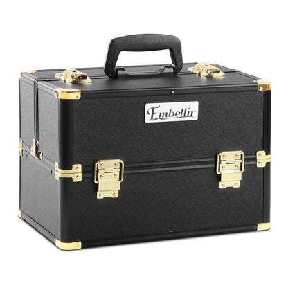 Embellir Health & Beauty > Cosmetic Storage > Cosmetic & Toiletry Bags Embellir Portable Cosmetic Beauty Makeup Case - Black & Gold