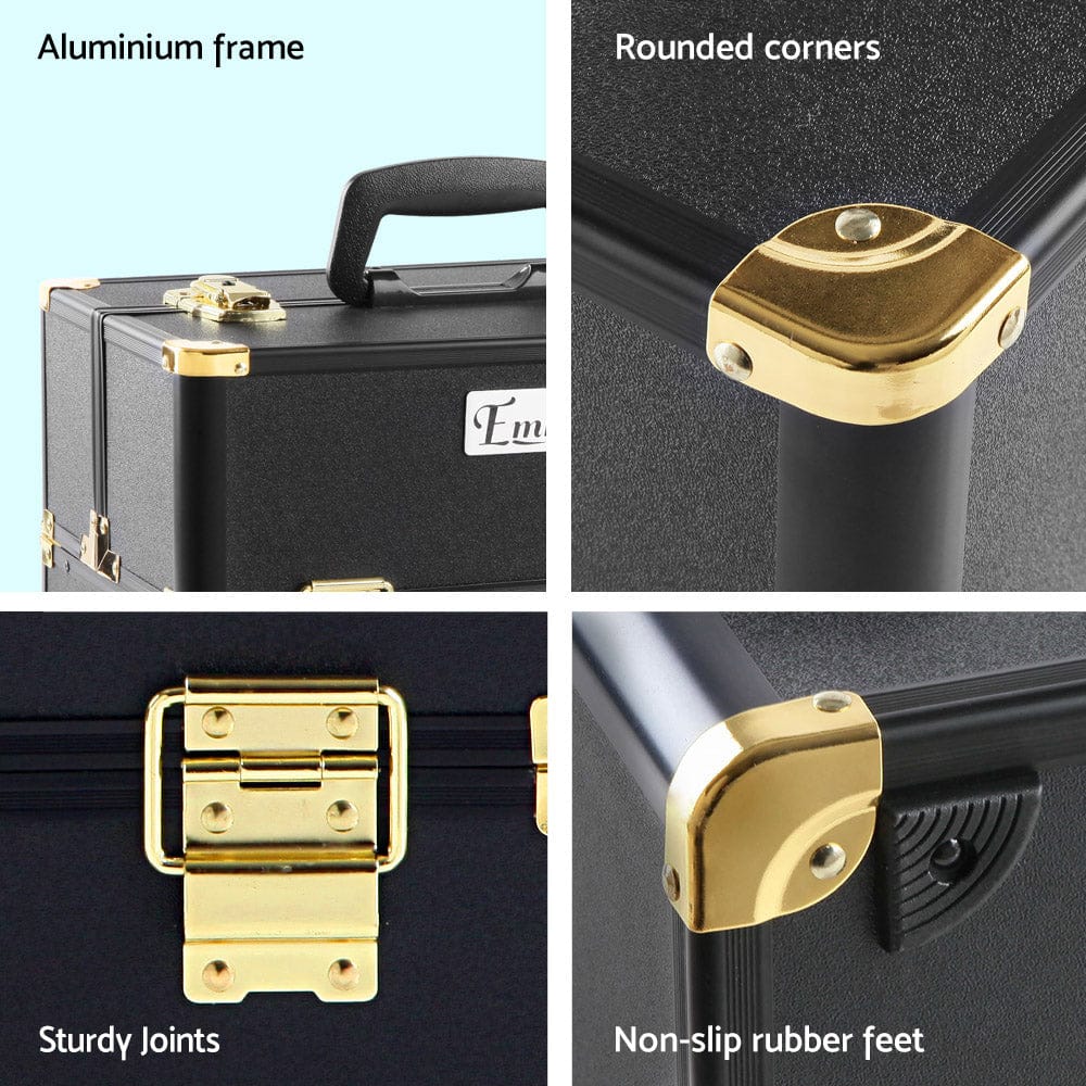 Embellir Health & Beauty > Cosmetic Storage > Cosmetic & Toiletry Bags Embellir Portable Cosmetic Beauty Makeup Case - Black & Gold