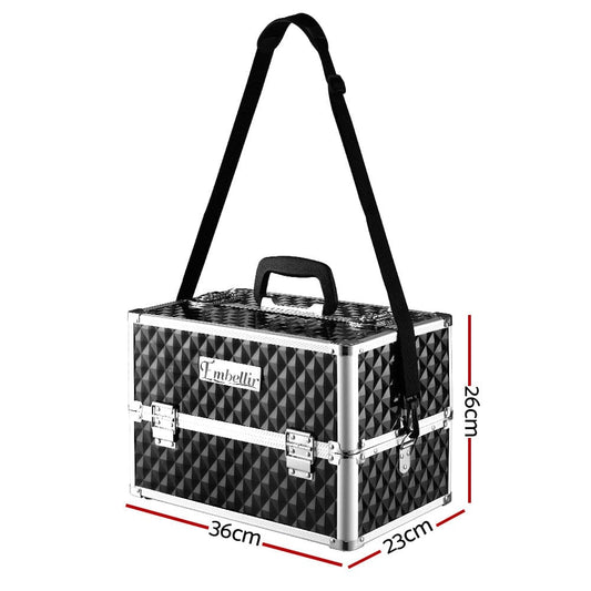Embellir Health & Beauty > Cosmetic Storage > Cosmetic & Toiletry Bags Embellir Portable Cosmetic Beauty Makeup Case - Diamond Black