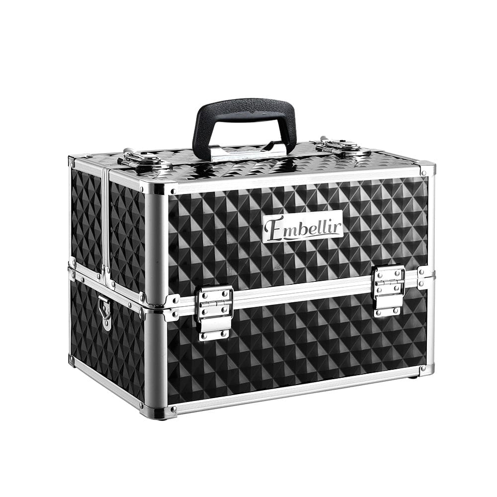 Embellir Health & Beauty > Cosmetic Storage > Cosmetic & Toiletry Bags Embellir Portable Cosmetic Beauty Makeup Case - Diamond Black