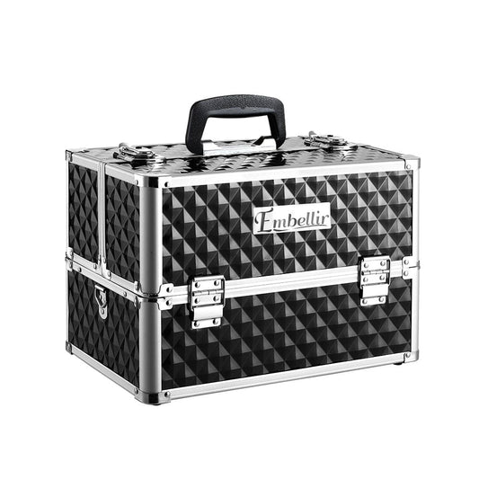 Embellir Health & Beauty > Cosmetic Storage > Cosmetic & Toiletry Bags Embellir Portable Cosmetic Beauty Makeup Case - Diamond Black