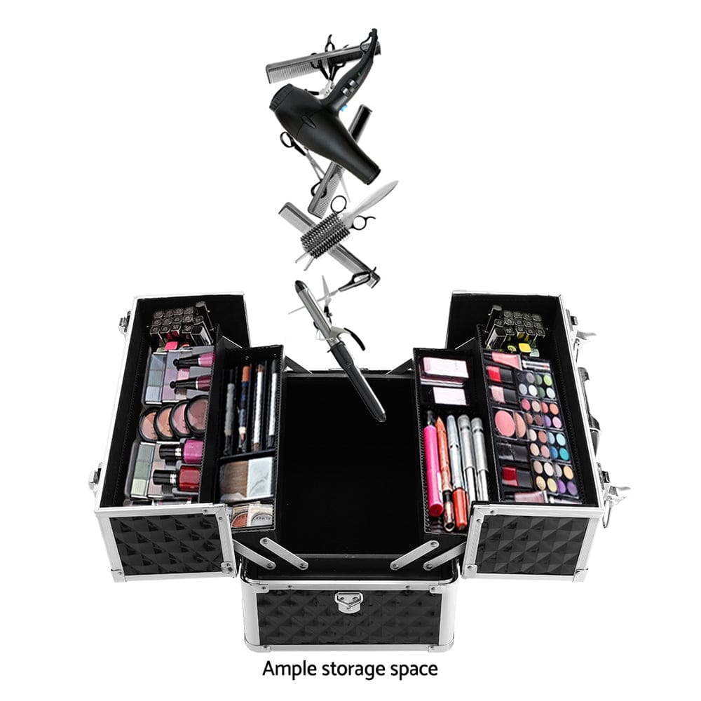 Embellir Health & Beauty > Cosmetic Storage > Cosmetic & Toiletry Bags Embellir Portable Cosmetic Beauty Makeup Case - Diamond Black