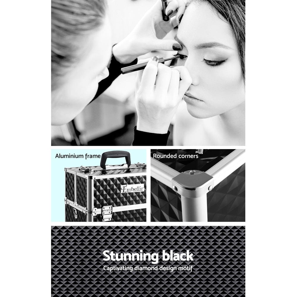 Embellir Health & Beauty > Cosmetic Storage > Cosmetic & Toiletry Bags Embellir Portable Cosmetic Beauty Makeup Case - Diamond Black
