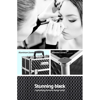 Embellir Health & Beauty > Cosmetic Storage > Cosmetic & Toiletry Bags Embellir Portable Cosmetic Beauty Makeup Case - Diamond Black