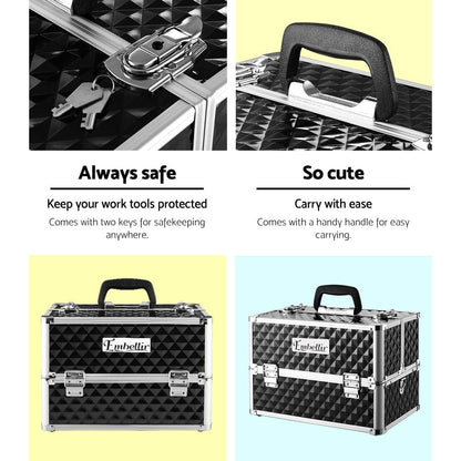 Embellir Health & Beauty > Cosmetic Storage > Cosmetic & Toiletry Bags Embellir Portable Cosmetic Beauty Makeup Case - Diamond Black