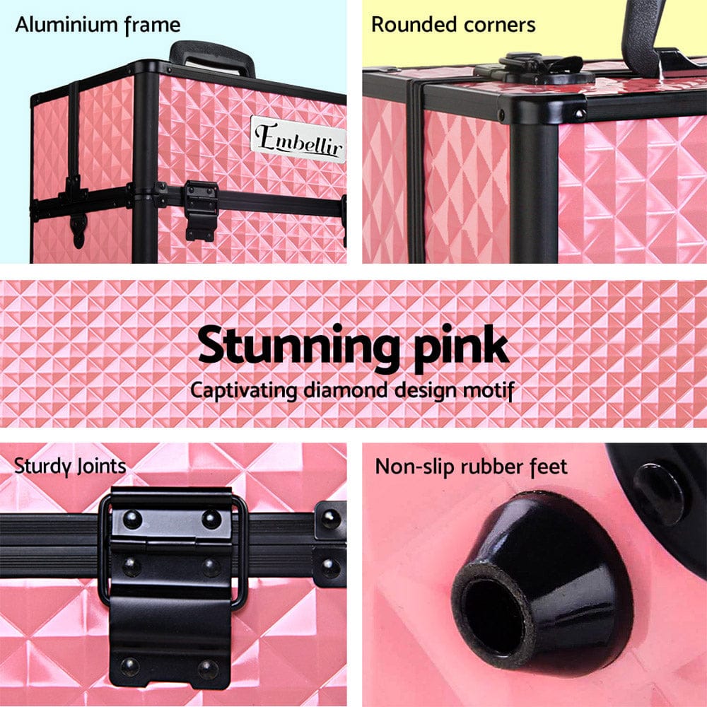 Embellir Health & Beauty > Cosmetic Storage > Cosmetic & Toiletry Bags Embellir Portable Cosmetic Beauty Makeup Case - Diamond Pink