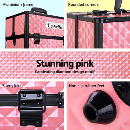 Embellir Health & Beauty > Cosmetic Storage > Cosmetic & Toiletry Bags Embellir Portable Cosmetic Beauty Makeup Case - Diamond Pink