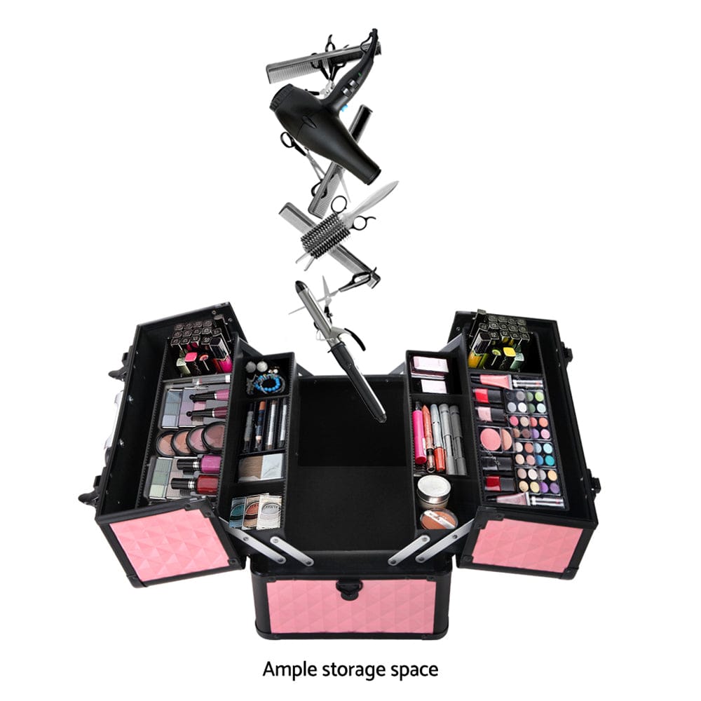Embellir Health & Beauty > Cosmetic Storage > Cosmetic & Toiletry Bags Embellir Portable Cosmetic Beauty Makeup Case - Diamond Pink