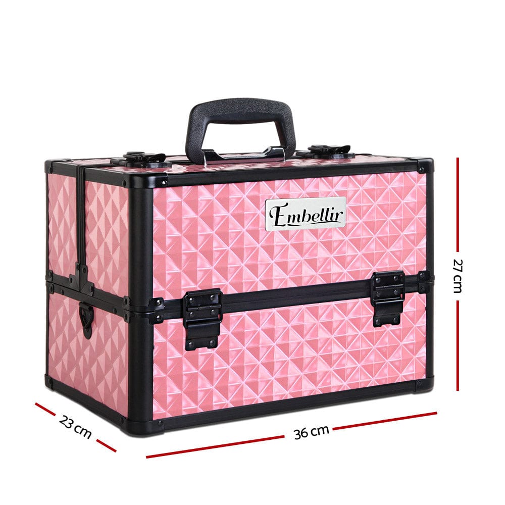 Embellir Health & Beauty > Cosmetic Storage > Cosmetic & Toiletry Bags Embellir Portable Cosmetic Beauty Makeup Case - Diamond Pink