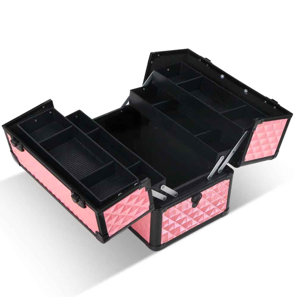 Embellir Health & Beauty > Cosmetic Storage > Cosmetic & Toiletry Bags Embellir Portable Cosmetic Beauty Makeup Case - Diamond Pink