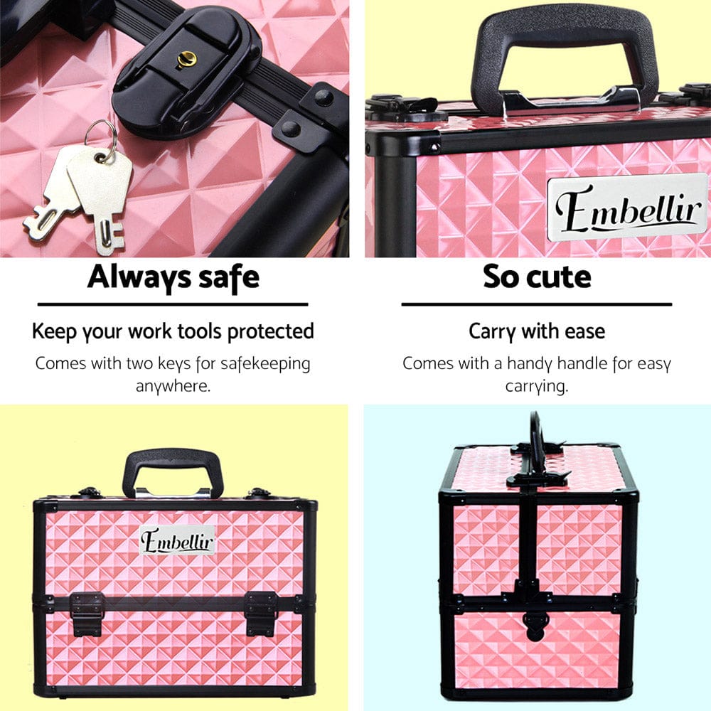 Embellir Health & Beauty > Cosmetic Storage > Cosmetic & Toiletry Bags Embellir Portable Cosmetic Beauty Makeup Case - Diamond Pink