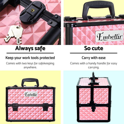 Embellir Health & Beauty > Cosmetic Storage > Cosmetic & Toiletry Bags Embellir Portable Cosmetic Beauty Makeup Case - Diamond Pink