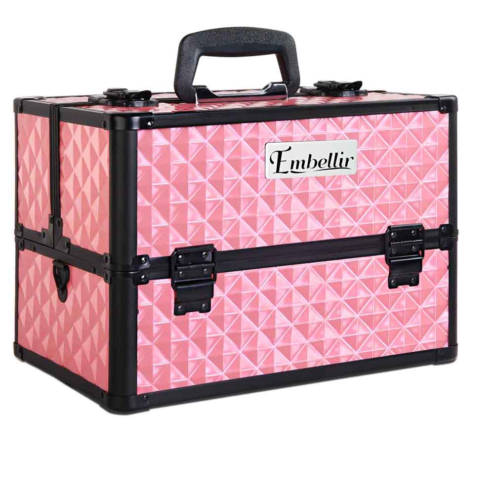 Embellir Health & Beauty > Cosmetic Storage > Cosmetic & Toiletry Bags Embellir Portable Cosmetic Beauty Makeup Case - Diamond Pink