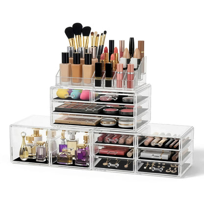 Embellir Health & Beauty > Cosmetic Storage > Makeup Organisation & Storage Embellir Makeup Case Acrylic Cosmetic Organizer Storage Box Jewellery Holder
