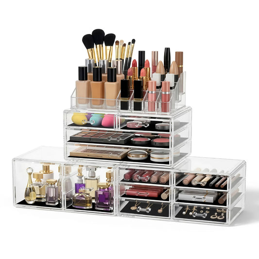 Embellir Health & Beauty > Cosmetic Storage > Makeup Organisation & Storage Embellir Makeup Case Acrylic Cosmetic Organizer Storage Box Jewellery Holder