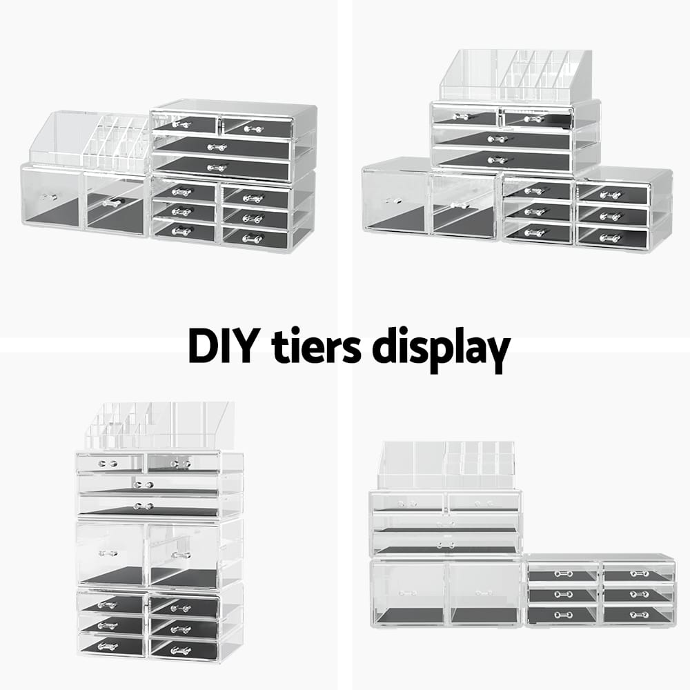 Embellir Health & Beauty > Cosmetic Storage > Makeup Organisation & Storage Embellir Makeup Case Acrylic Cosmetic Organizer Storage Box Jewellery Holder