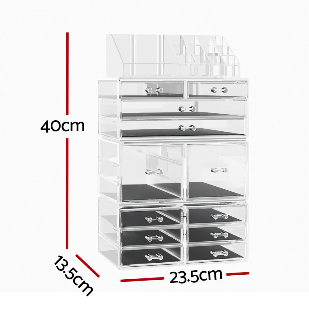 Embellir Health & Beauty > Cosmetic Storage > Makeup Organisation & Storage Embellir Makeup Case Acrylic Cosmetic Organizer Storage Box Jewellery Holder