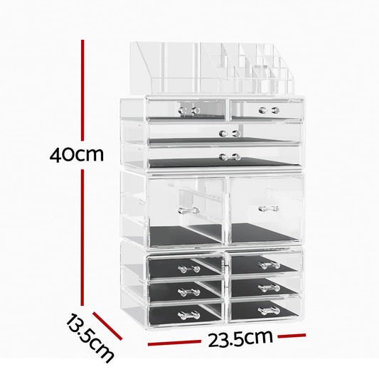 Embellir Health & Beauty > Cosmetic Storage > Makeup Organisation & Storage Embellir Makeup Case Acrylic Cosmetic Organizer Storage Box Jewellery Holder