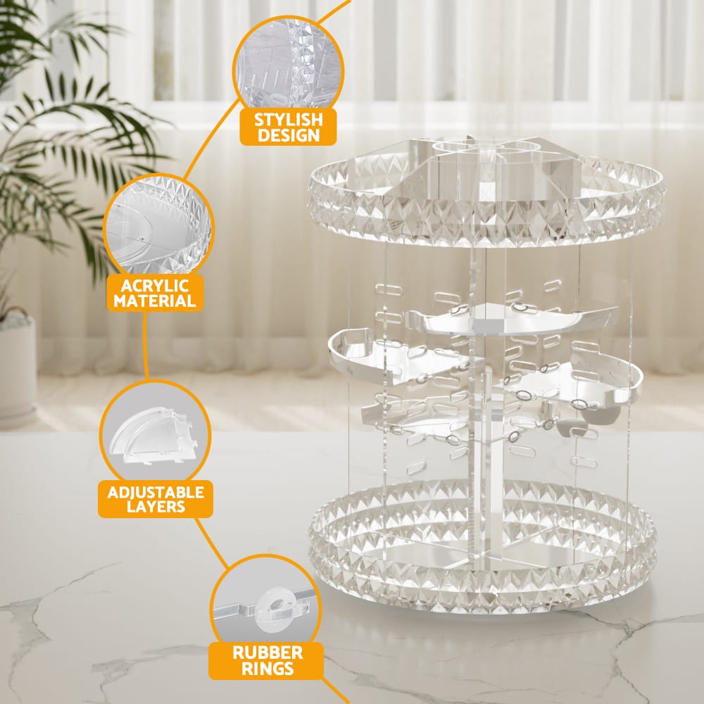 Embellir Health & Beauty > Cosmetic Storage > Makeup Organisation & Storage Embellir Makeup Case Acrylic Rotating Cosmetic Organizer Storage Display Holder