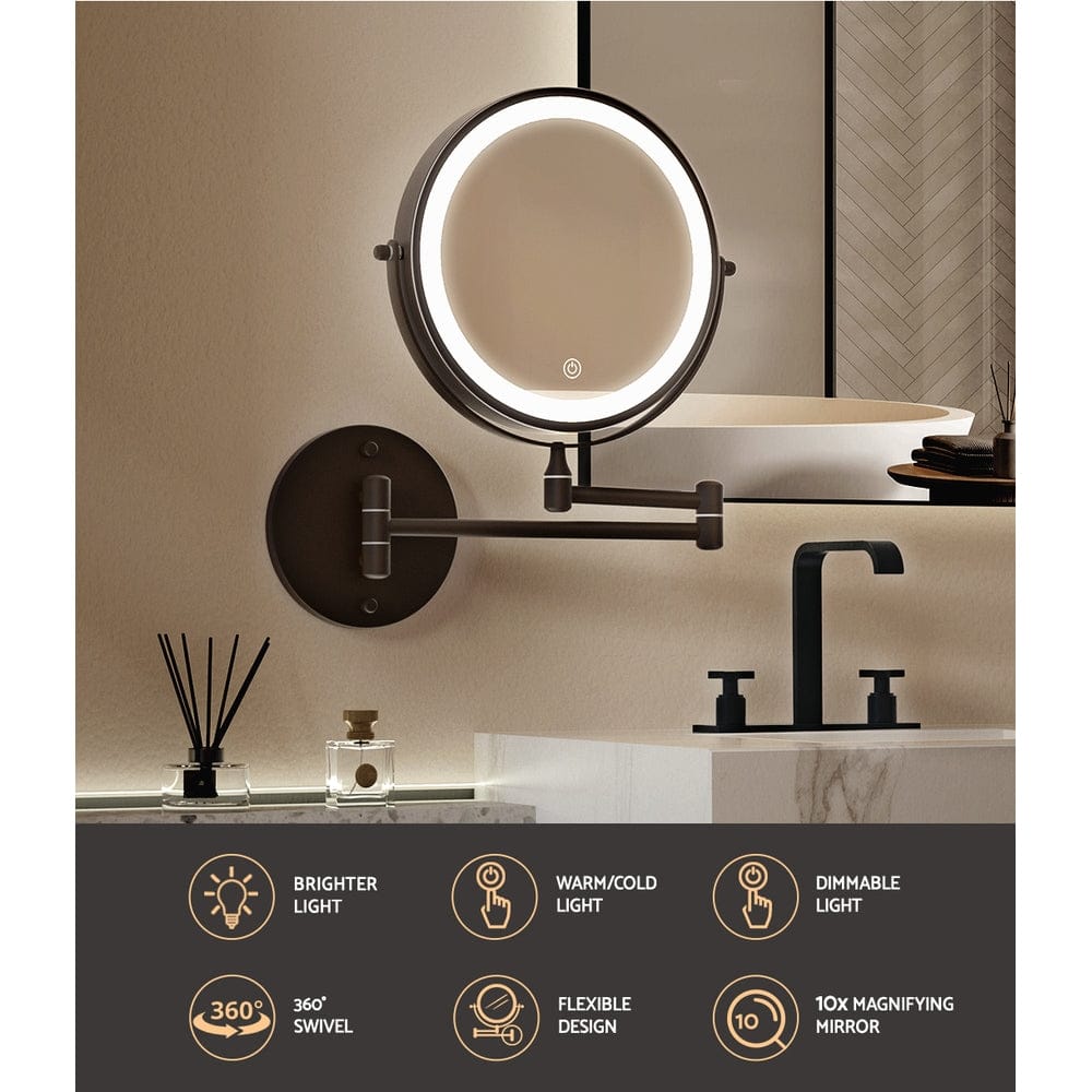 Embellir Health & Beauty > Makeup > Makeup Mirrors Embellir Extendable Makeup Mirror 10X Magnifying Double-Sided Bathroom Brown
