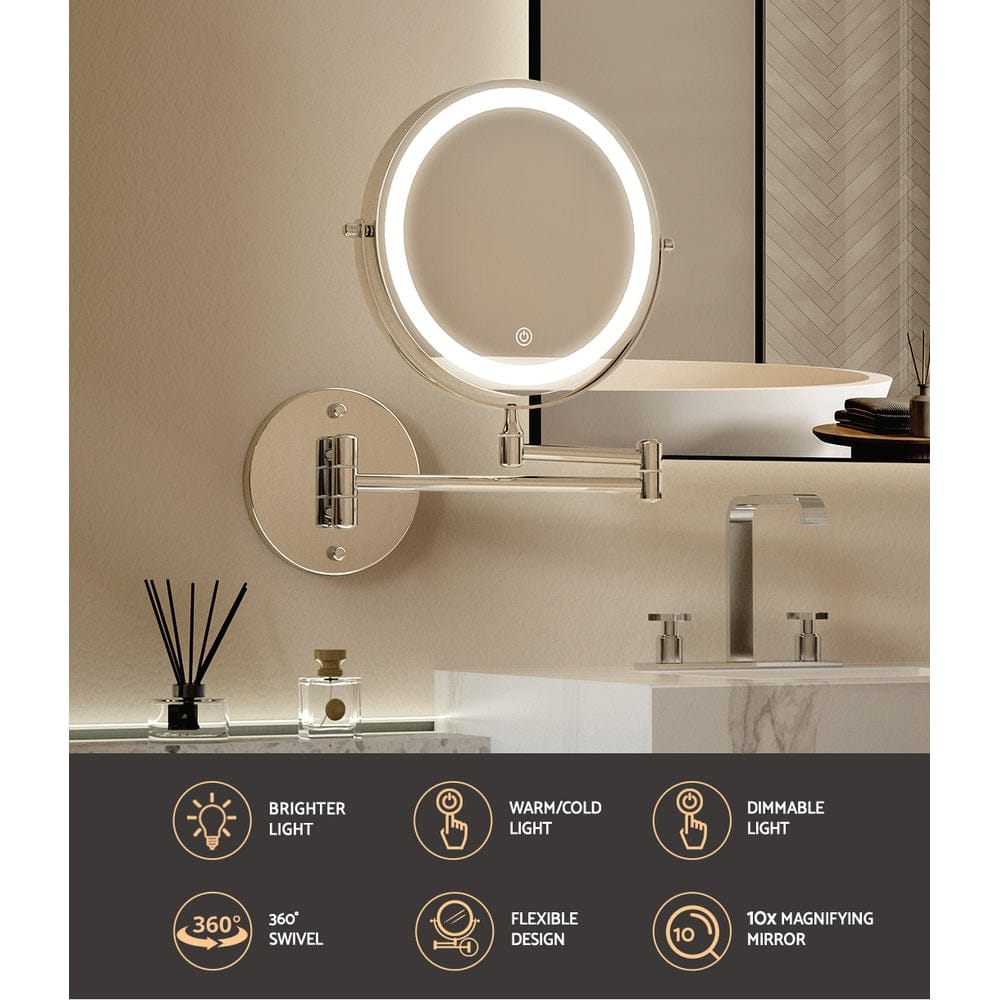 Embellir Health & Beauty > Makeup > Makeup Mirrors Embellir Extendable Makeup Mirror 10X Magnifying Double-Sided Bathroom Silver