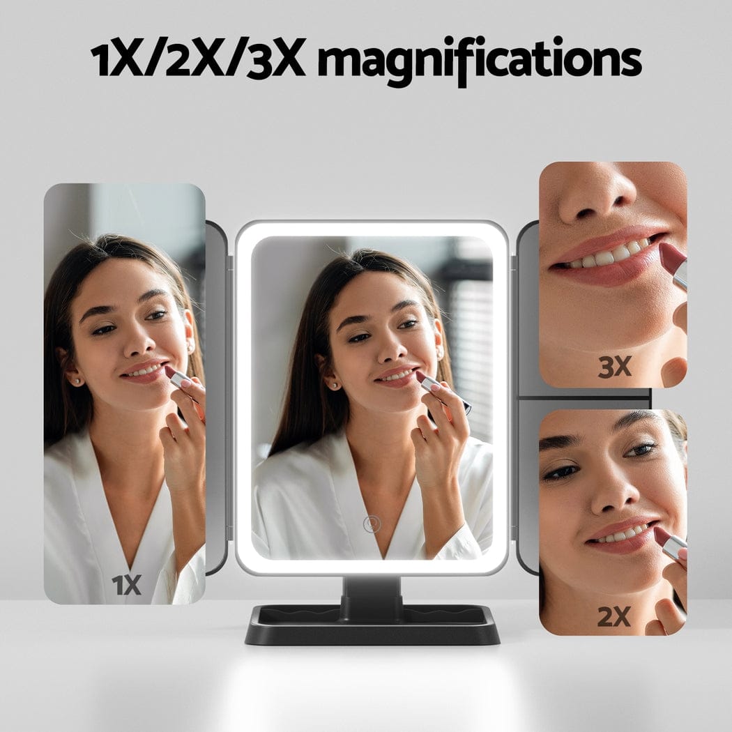 Embellir Health & Beauty > Makeup > Makeup Mirrors Embellir LED Makeup Mirror Tri-fold Lighted Vanity Mirrors 1X2X3X Magnifications
