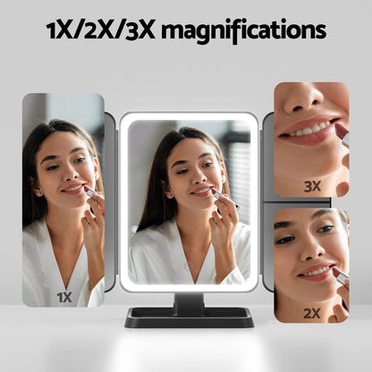 Embellir Health & Beauty > Makeup > Makeup Mirrors Embellir LED Makeup Mirror Tri-fold Lighted Vanity Mirrors 1X2X3X Magnifications