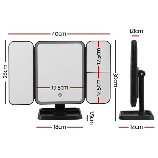 Embellir Health & Beauty > Makeup > Makeup Mirrors Embellir LED Makeup Mirror Tri-fold Lighted Vanity Mirrors 1X2X3X Magnifications