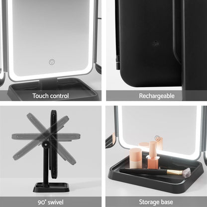 Embellir Health & Beauty > Makeup > Makeup Mirrors Embellir LED Makeup Mirror Tri-fold Lighted Vanity Mirrors 1X2X3X Magnifications