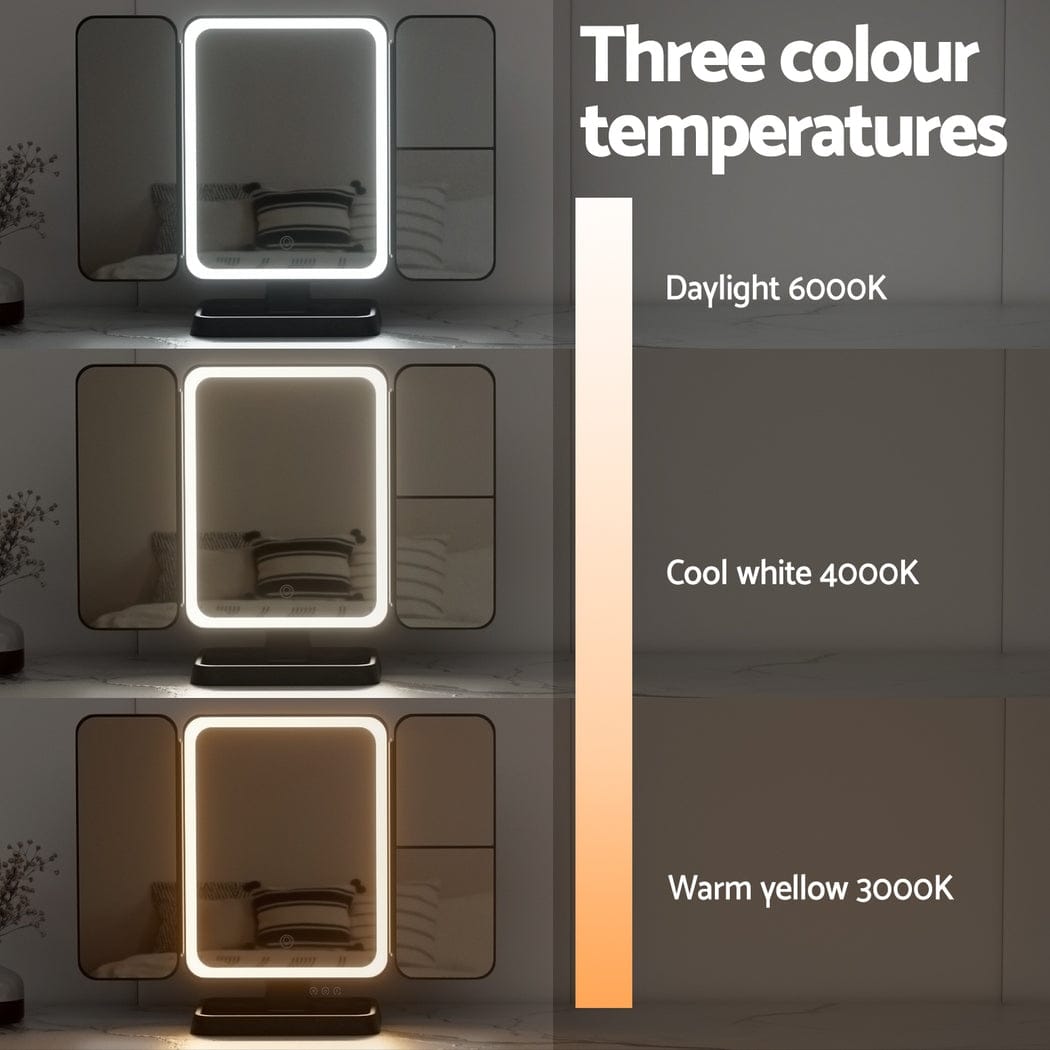 Embellir Health & Beauty > Makeup > Makeup Mirrors Embellir LED Makeup Mirror Tri-fold Lighted Vanity Mirrors 1X2X3X Magnifications