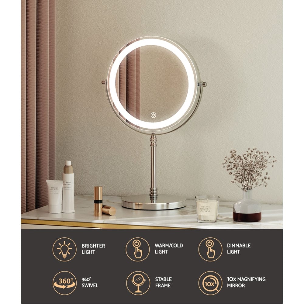 Embellir Health & Beauty > Makeup > Makeup Mirrors Embellir Makeup Mirror 20x20cm 10X Magnifying with LED Light Rotation Tabletop