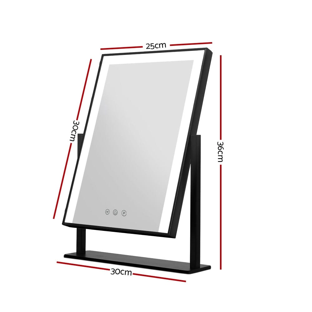 Embellir Health & Beauty > Makeup > Makeup Mirrors Embellir Makeup Mirror 25x30cm Hollywood Vanity with LED Light Rotation Black