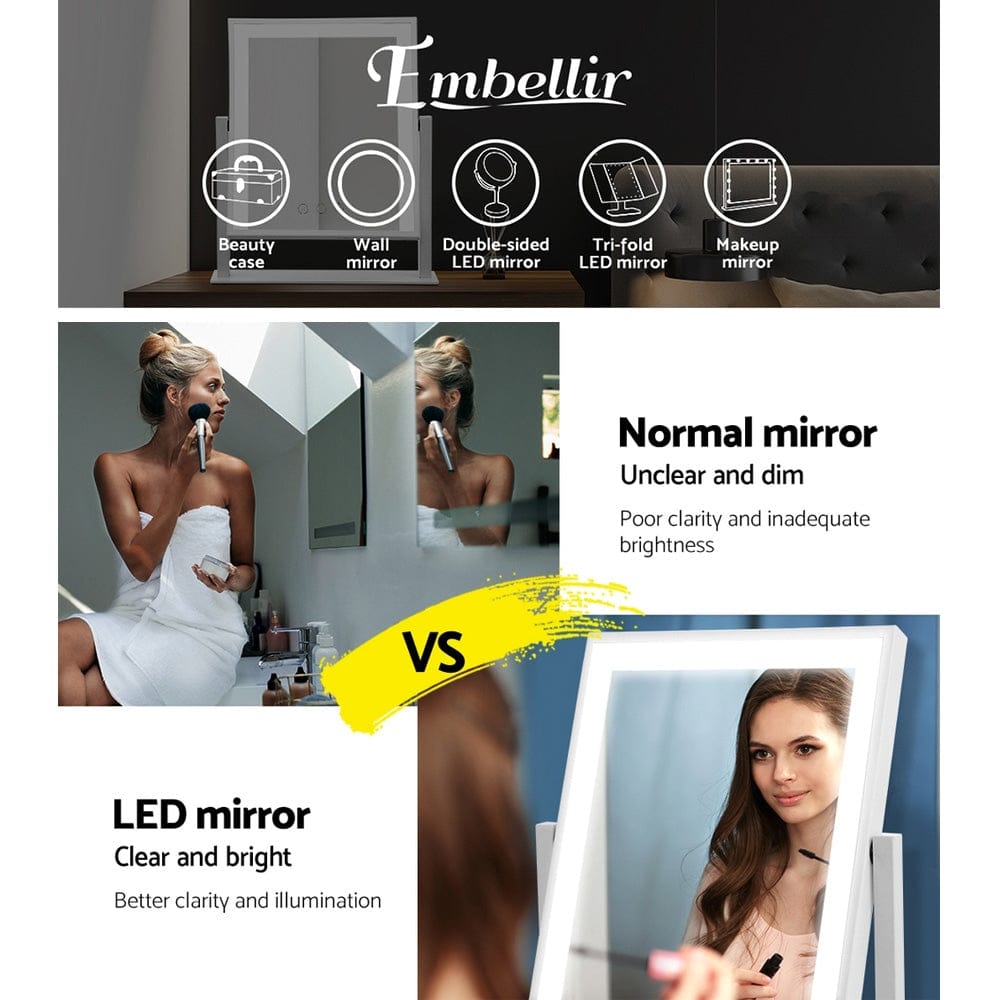 Embellir Health & Beauty > Makeup > Makeup Mirrors Embellir Makeup Mirror 25x30cm Hollywood Vanity with LED Light Rotation White