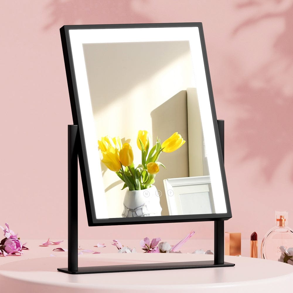 Embellir Health & Beauty > Makeup > Makeup Mirrors Embellir Makeup Mirror 30x40cm Hollywood Vanity with LED Light Rotation Black