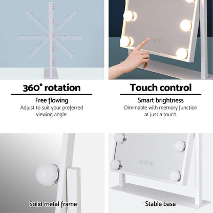 Embellir Health & Beauty > Makeup > Makeup Mirrors Embellir Makeup Mirror 30x41cm Hollywood Vanity with LED Light Rotation Tabletop