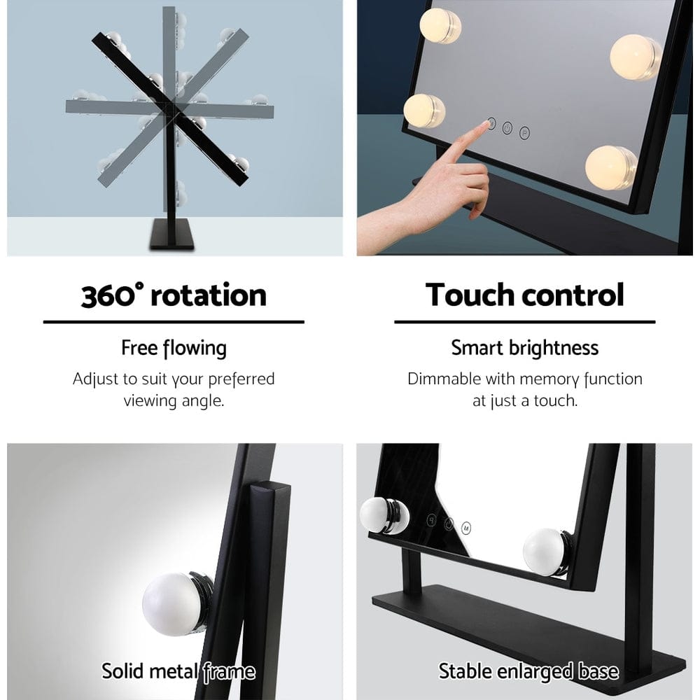 Embellir Health & Beauty > Makeup > Makeup Mirrors Embellir Makeup Mirror 30x48cm Hollywood Vanity with LED Light Rotation Tabletop