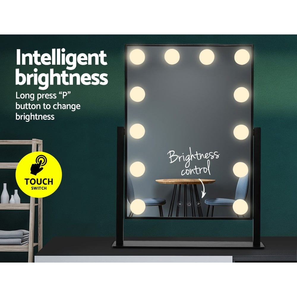 Embellir Health & Beauty > Makeup > Makeup Mirrors Embellir Makeup Mirror 30x48cm Hollywood Vanity with LED Light Rotation Tabletop