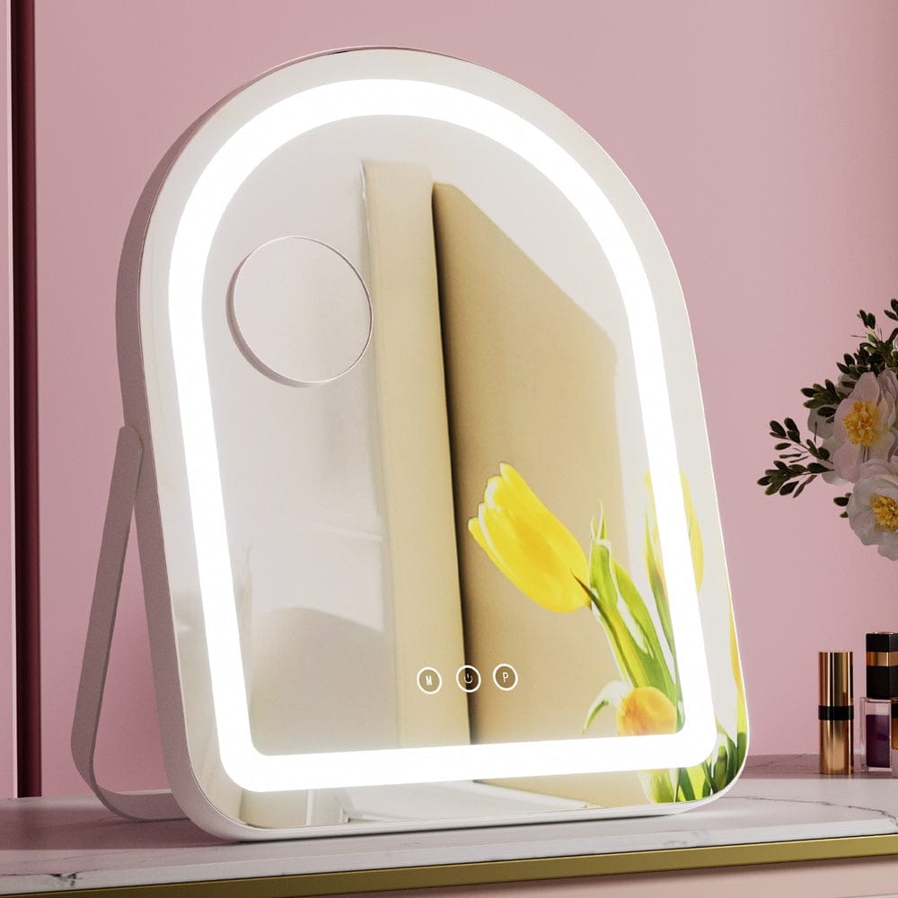 Embellir Health & Beauty > Makeup > Makeup Mirrors Embellir Makeup Mirror 35x45cm Dressing Vanity LED Stripe Light with 5x Magnification Rotation White Arch
