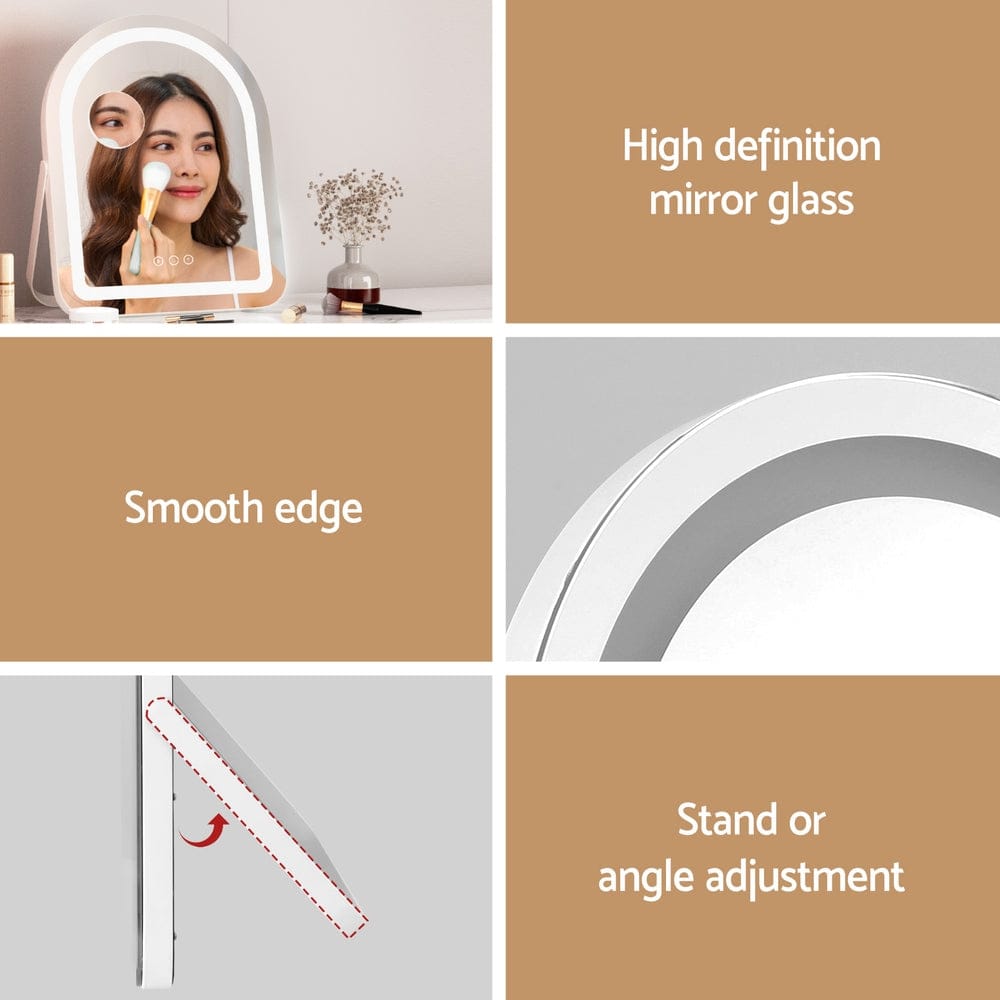 Embellir Health & Beauty > Makeup > Makeup Mirrors Embellir Makeup Mirror 35x45cm Dressing Vanity LED Stripe Light with 5x Magnification Rotation White Arch