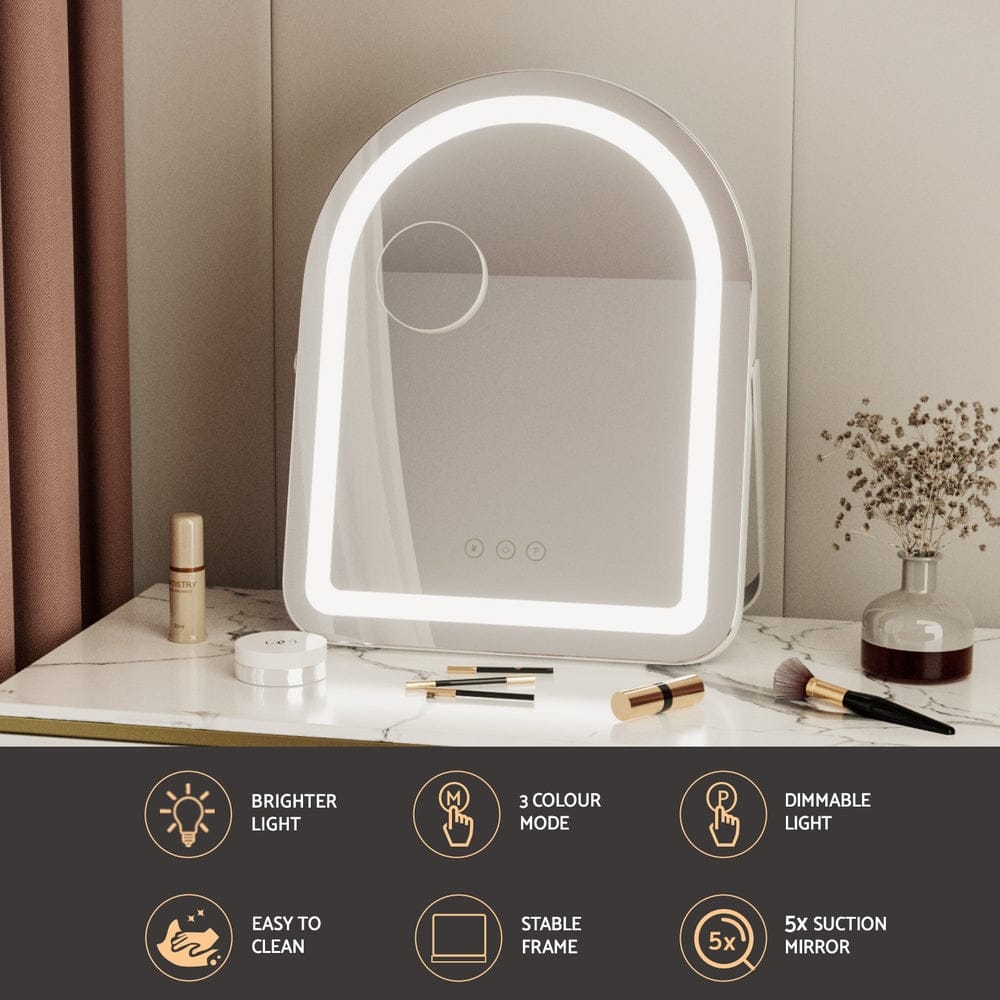 Embellir Health & Beauty > Makeup > Makeup Mirrors Embellir Makeup Mirror 35x45cm Dressing Vanity LED Stripe Light with 5x Magnification Rotation White Arch