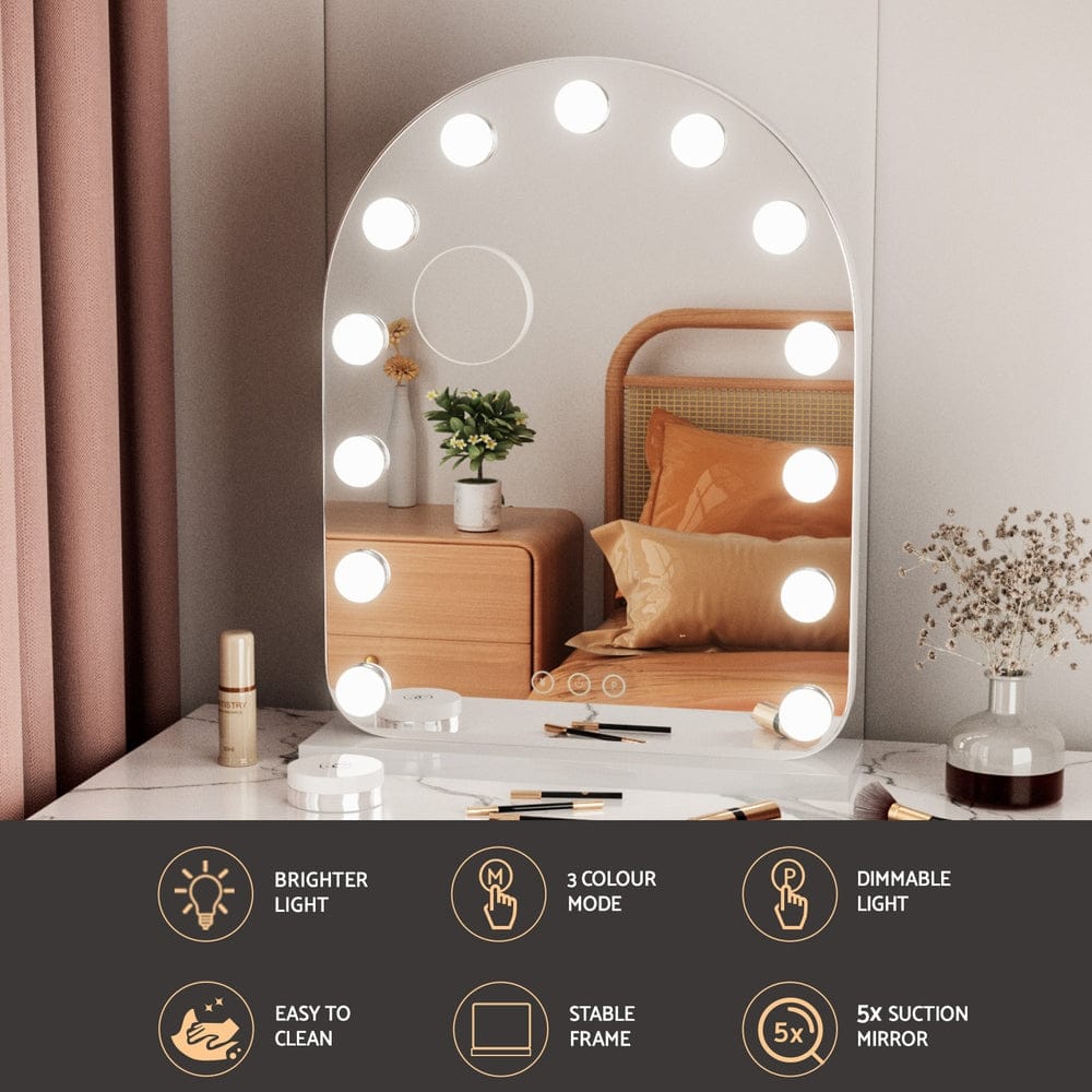 Embellir Health & Beauty > Makeup > Makeup Mirrors Embellir Makeup Mirror 40x50cm Dressing Vanity LED Bulb Light with 5x Magnification White Arch