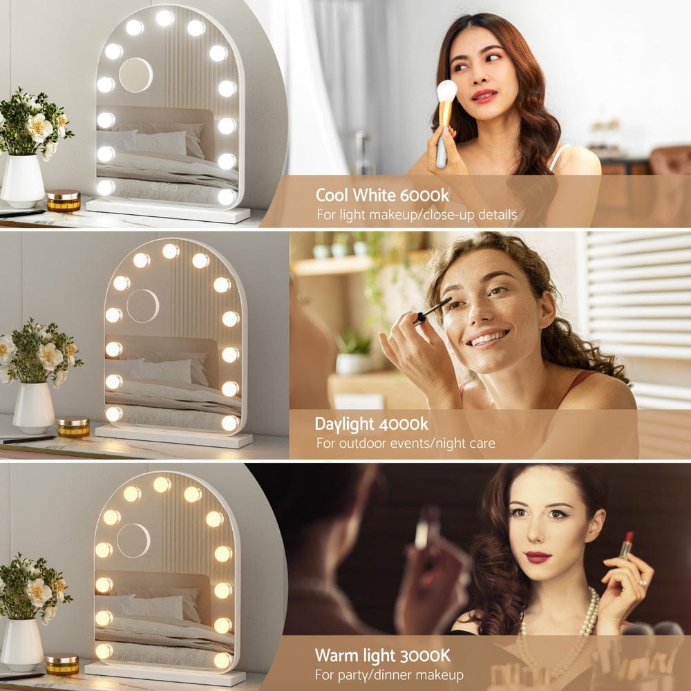 Embellir Health & Beauty > Makeup > Makeup Mirrors Embellir Makeup Mirror 40x50cm Dressing Vanity LED Bulb Light with 5x Magnification White Arch