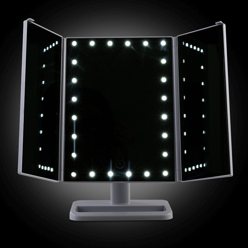 Embellir Health & Beauty > Makeup > Makeup Mirrors Embellir Makeup Mirror with 24 LED light Tri-fold Dimmable Tabletop Storage