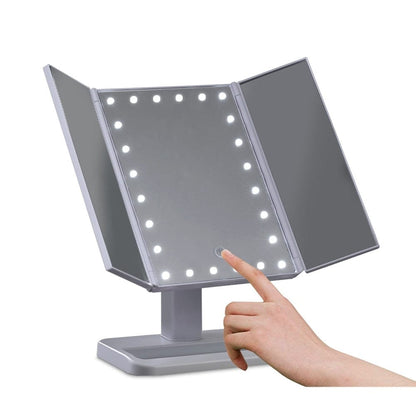 Embellir Health & Beauty > Makeup > Makeup Mirrors Embellir Makeup Mirror with 24 LED light Tri-fold Dimmable Tabletop Storage