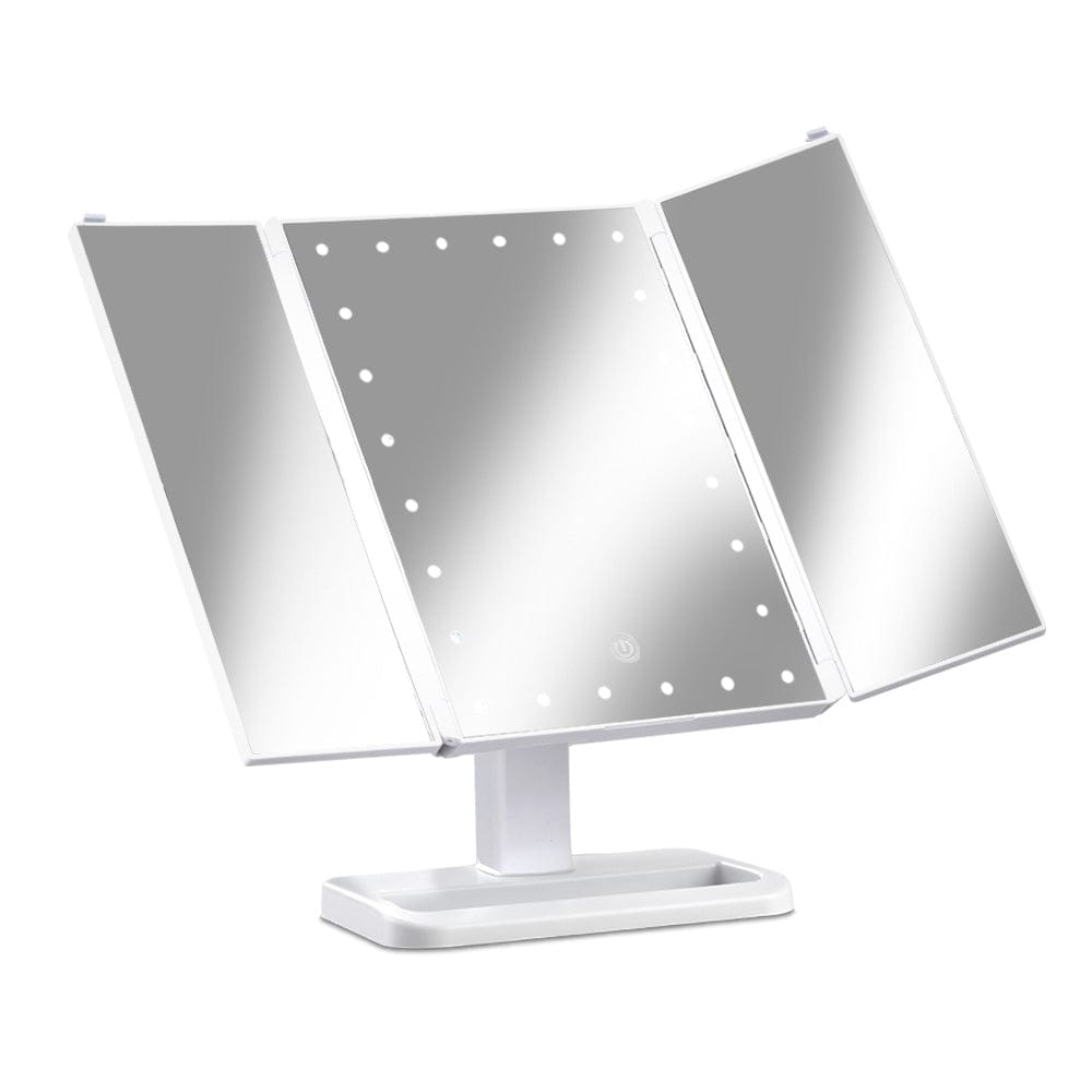 Embellir Health & Beauty > Makeup > Makeup Mirrors Embellir Makeup Mirror with 24 LED light Tri-fold Dimmable Tabletop Storage